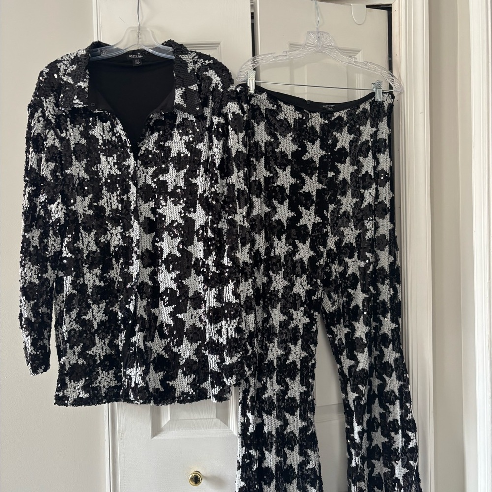 Nasty Gal Black and White Star Sequin Set